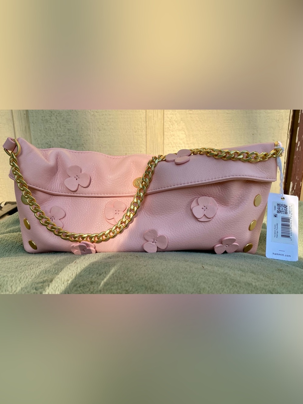 New Flamingo Pink Floral Applique Chain Handle Clutch Bag Invitation Purse - Picture 2 of 9